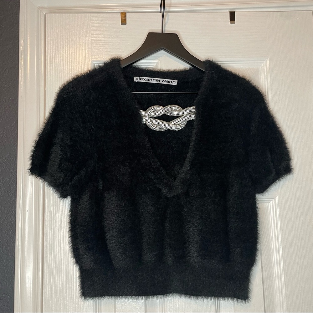 Alexander Wang Crystal Knot Top in Faux Fur